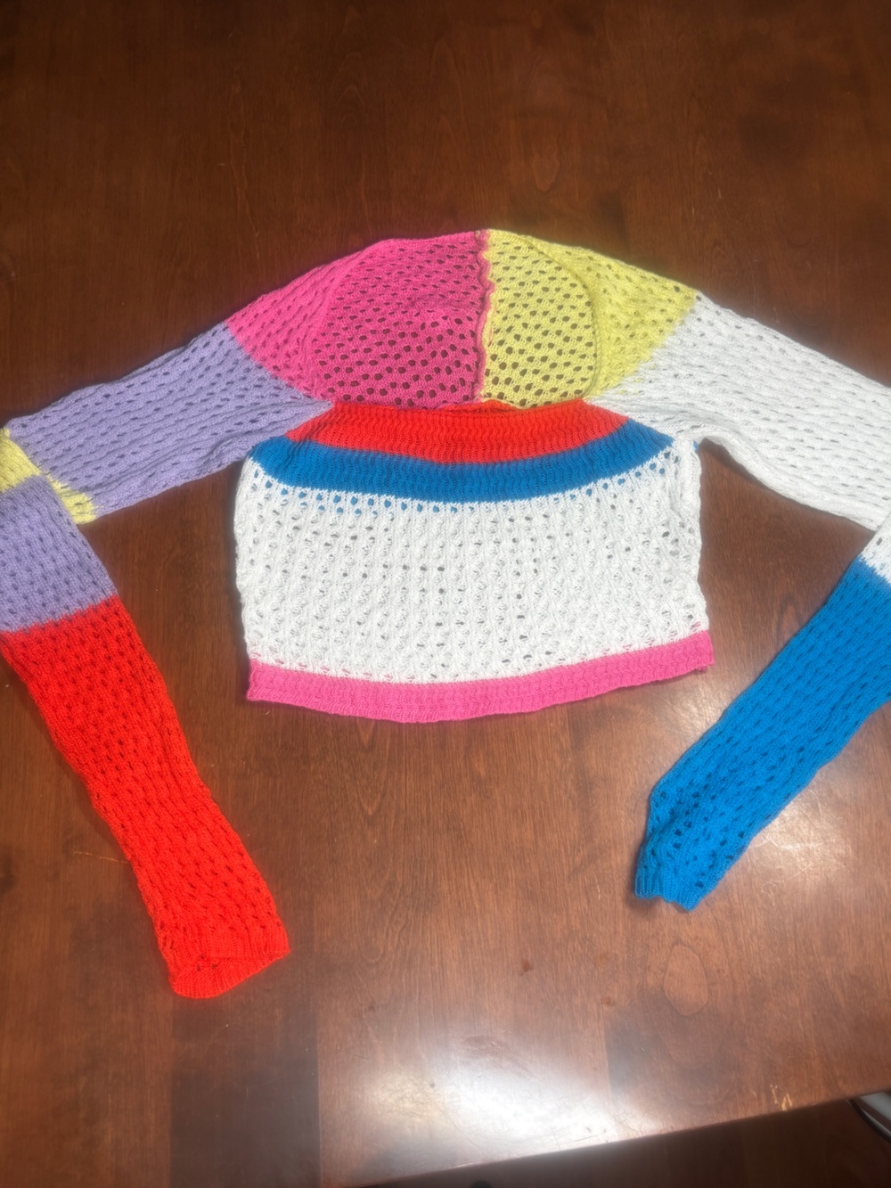 Colorblock Open-Knit Cropped Sweater - Multicolor